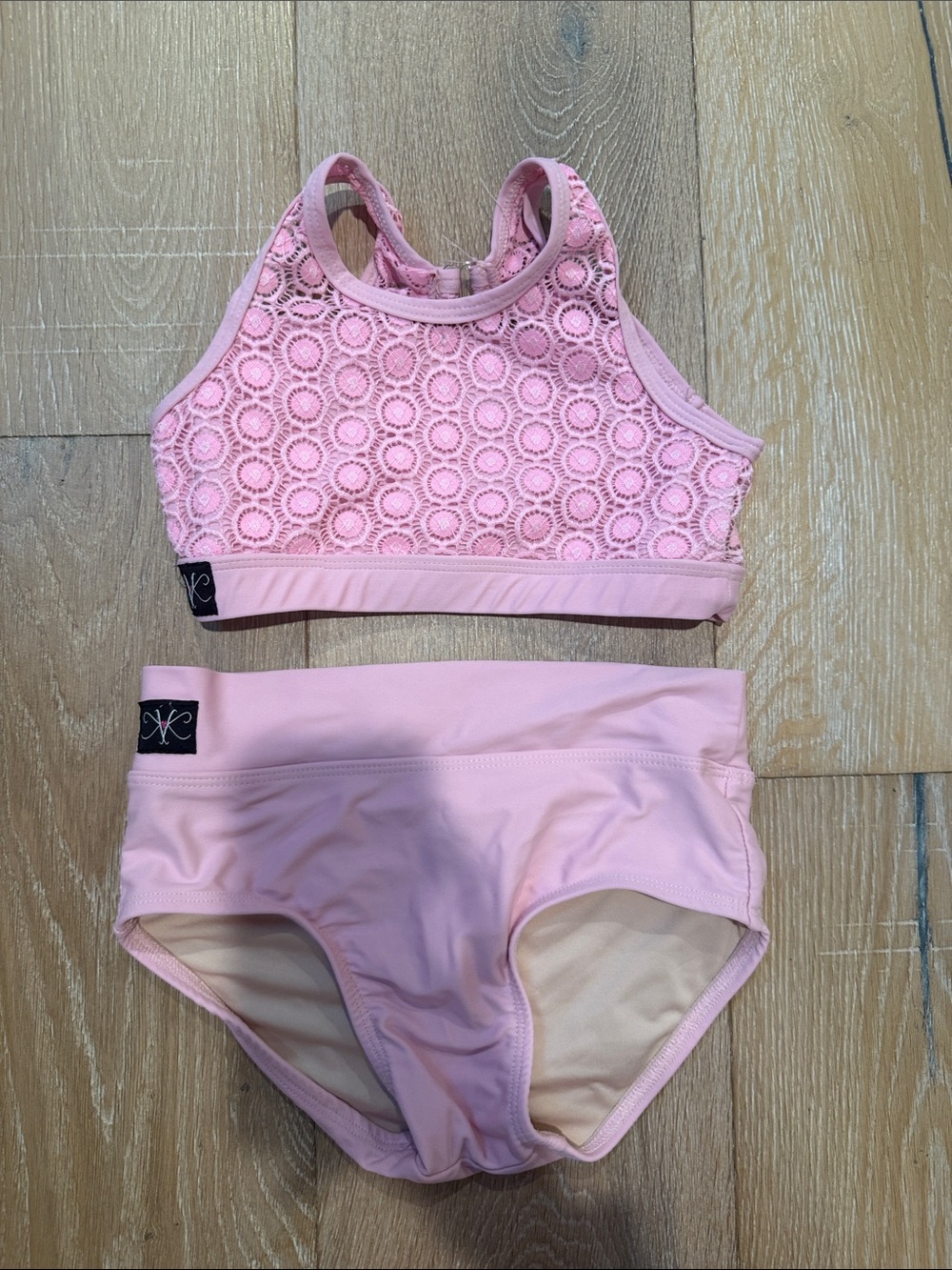 Kids Pink Crochet-Detail Dance Set - Two Piece
